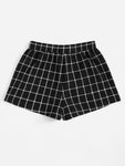 Grid Print Drawstring Shorts