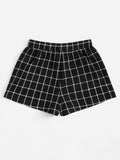 Grid Print Drawstring Shorts