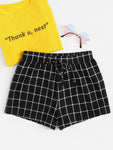 Grid Print Drawstring Shorts