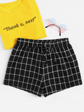 Grid Print Drawstring Shorts