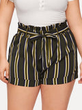 Plus Striped Self Tie Shorts