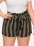 Plus Striped Self Tie Shorts