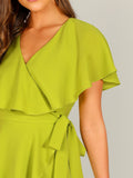 Surplice Neck Neon Lime Wrap Knotted Romper