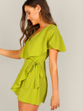 Surplice Neck Neon Lime Wrap Knotted Romper
