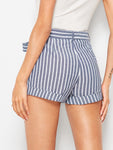 Cuffed Striped Shorts With Belt