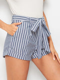 Cuffed Striped Shorts With Belt