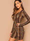 Snake Print V Neck Tailored Romper