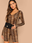 Snake Print V Neck Tailored Romper