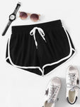 Drawstring Waist Dolphin Hem Shorts