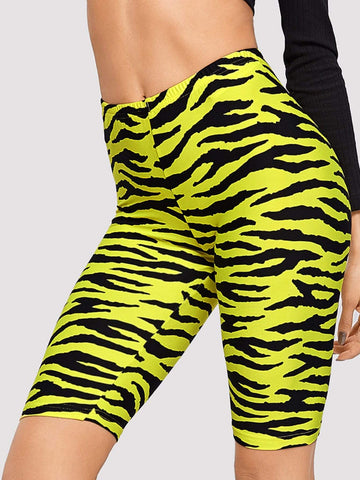 Neon Yellow Zebra Leggings Shorts