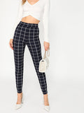 Wide Waist Slant Pocket Grid Pants