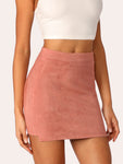 Stepped Side Suede Bodycon Skirt