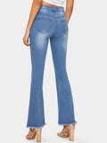 Button Waist Raw Hem Flare Leg Jeans