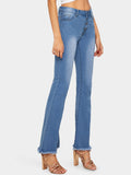 Button Waist Raw Hem Flare Leg Jeans