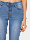 Button Waist Raw Hem Flare Leg Jeans