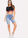 Zip Fly Ripped Denim Shorts