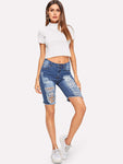 Zip Fly Ripped Denim Shorts