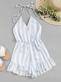 Drawstring Waist Striped Romper