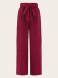 Foldover Waist Self Belted Palazzo Pants