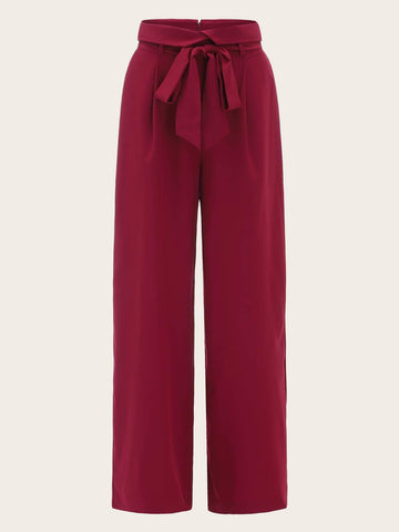 Foldover Waist Self Belted Palazzo Pants