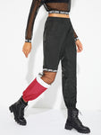 Mesh Contrast Letter Print Utility Pants