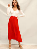 Drawstring Waist Pleated Skirt