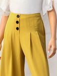 Zip Back Buttoned Front Pleated Wide Leg Pants