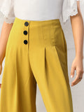 Zip Back Buttoned Front Pleated Wide Leg Pants