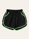 Plus Contrast Trim Drawstring Waist Shorts