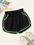 Plus Contrast Trim Drawstring Waist Shorts