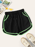 Plus Contrast Trim Drawstring Waist Shorts