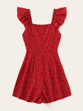 Ruffle Trim Floral Romper