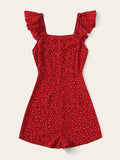 Ruffle Trim Floral Romper