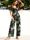 Tropical Print Knot Detail Jumpsuit