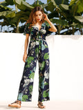 Tropical Print Knot Detail Jumpsuit