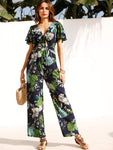 Tropical Print Knot Detail Jumpsuit