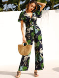 Tropical Print Knot Detail Jumpsuit