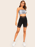 Lace Trim Solid Biker Shorts