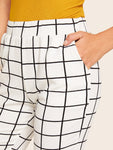 Wide Waist Slant Pocket Grid Pants