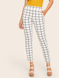 Wide Waist Slant Pocket Grid Pants