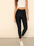 Buttoned Waist Solid Crop Leggings