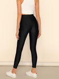 Buttoned Waist Solid Crop Leggings