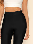 Buttoned Waist Solid Crop Leggings