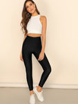 Buttoned Waist Solid Crop Leggings