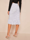 Asymmetrical Ruffle Hem Polka-dot Wrap Skirt