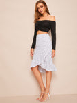 Asymmetrical Ruffle Hem Polka-dot Wrap Skirt