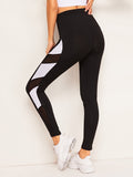 Contrast Mesh Color-block Leggings