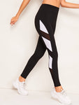 Contrast Mesh Color-block Leggings