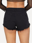 Ripped Raw Hem Denim Shorts