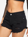 Ripped Raw Hem Denim Shorts